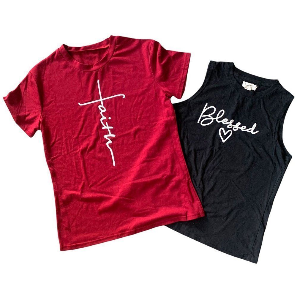 Red FAITH T-shirt & Black BLESSED T-Shirt size M